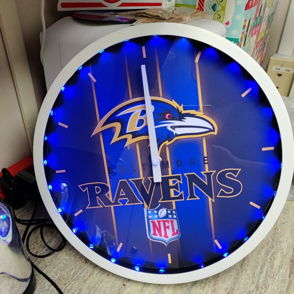 Ravens RGB led clock 12" diameter personalized